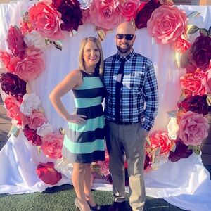 Teal and gray stripped a-line cocktail dress. Size 3/4.